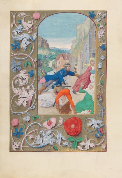 Horas da rainha Isabel, a Católica, rainha de Espanha:  Fol. 146v, Massacre dos Inocentes e Fuga para o Egito de Master of the First Prayerbook of Maximillian