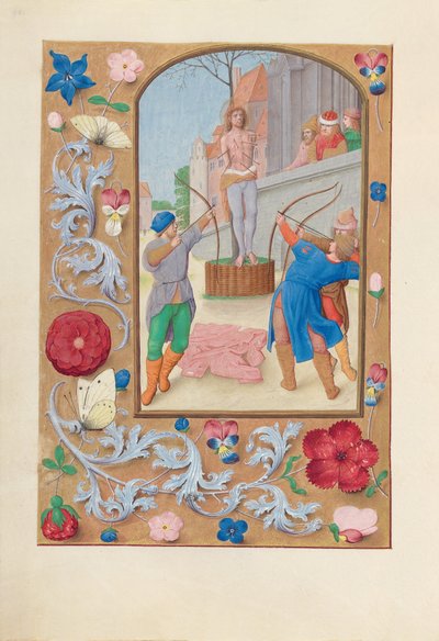 Horas da rainha Isabel, a Católica, rainha de Espanha:  Fol. 177v, S. Sebastião de Master of the First Prayerbook of Maximillian