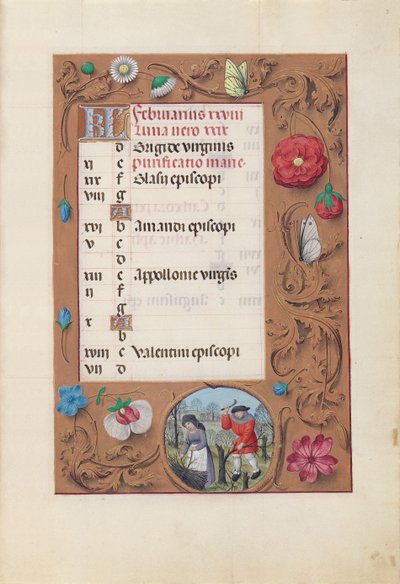 Horas da rainha Isabel, a católica, rainha da Espanha: Fol. 3r, fevereiro, c. 1500. de Master of the First Prayerbook of Maximillian