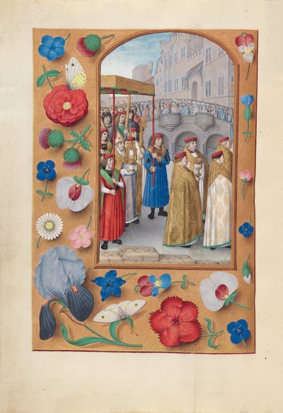 Horas da rainha Isabel, a Católica, rainha de Espanha:  Fol. 43v, Procissão do Sacramento de Master of the First Prayerbook of Maximillian