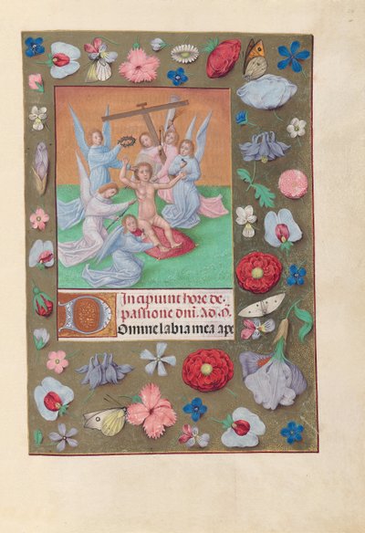 Horas da rainha Isabel, a católica, rainha da Espanha: Fol. 50r, Cristo Infantil ..., c. 1500. de Master of the First Prayerbook of Maximillian