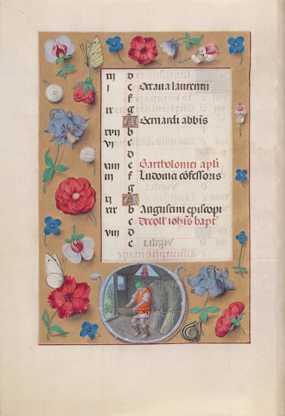 Horas da rainha Isabel, a Católica, rainha de Espanha:  Fol. 9v, agosto de Master of the First Prayerbook of Maximillian