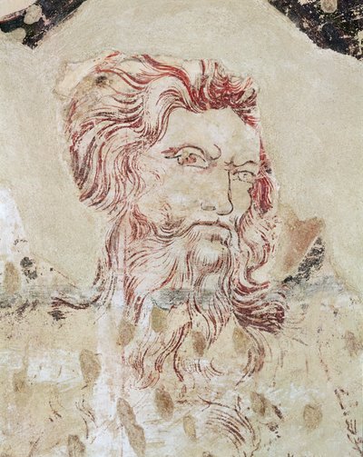 Detalhe de St Onuphrius e cena de sua vida (desenho mural colorido e pintura) de Master of the Fogg Pieta