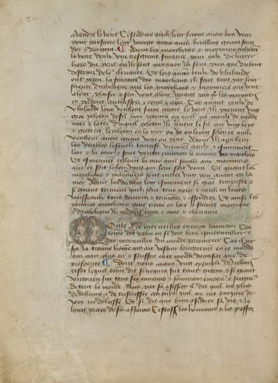 Historiated Initial M: Retrato de busto de um homem e de uma mulher de Master of the Geneva Boccaccio