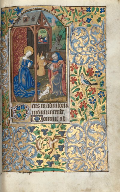 Livro de Horas (Uso de Rouen): fol. 56r, Adoração com pastores/Natividade de Master of the Geneva Latini