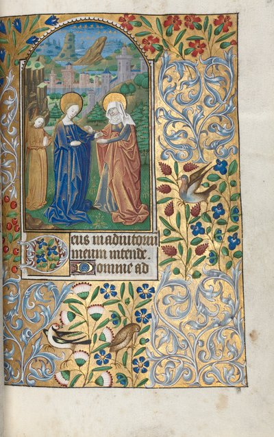 Livro de Horas de Uso de Rouen: fol. 39r, A Visitação, c. 1470 de Master of the Geneva Latini