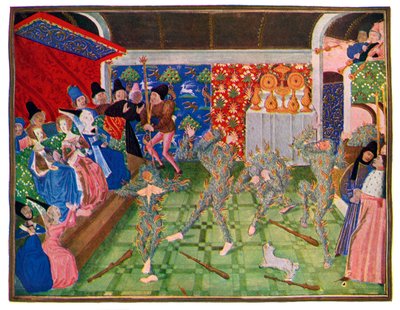 Baile de máscaras na corte francesa, 1393, 1470-1475. de Master of the Harley Froissart