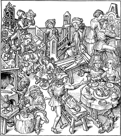 Mercúrio e seus filhos. Ilustração do Housebook, década de 1480 de Master of the Housebook