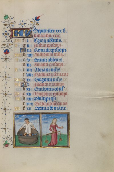 Página de calendário para setembro; Fazer vinho; Balança de Master of the Lee Hours