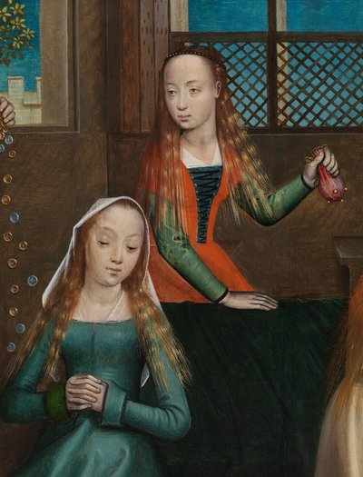 Detalhe da Caridade de São Nicolau, do Altar de São Nicolau, c.1486-93 (óleo sobre painel) de Master of The Legend of St. Lucy