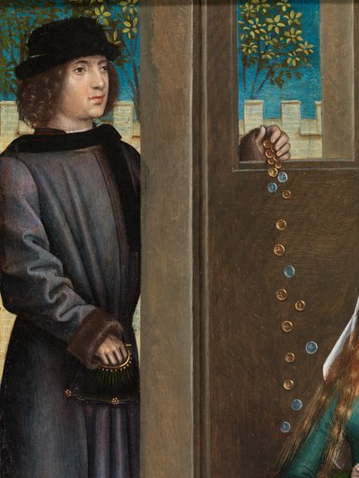 Detalhe da Caridade de São Nicolau, do Altar de São Nicolau, c.1486-93 (óleo sobre painel) de Master of The Legend of St. Lucy