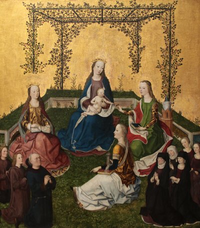 Madona com o Menino no caramanchão de rosas (Maria mit dem Kind in der Rosenlaube), ca. 1470 de Master of the Life of Virgin Mary