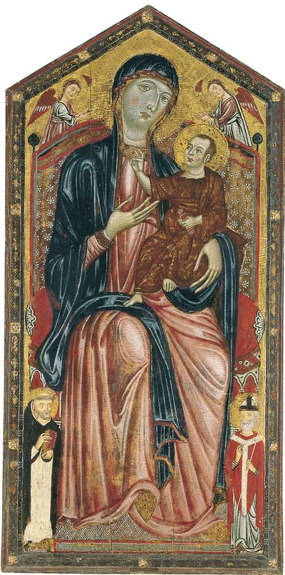 A Virgem e o Menino entronizaram-se com os Santos Dominic, Martin e dois Anjos de Master of the Magdalen