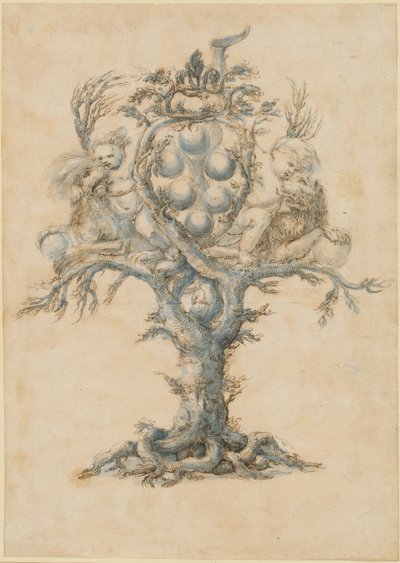 Uma garrafa de vinho com leões e Putti de Master of the Medici Banquet Decanters