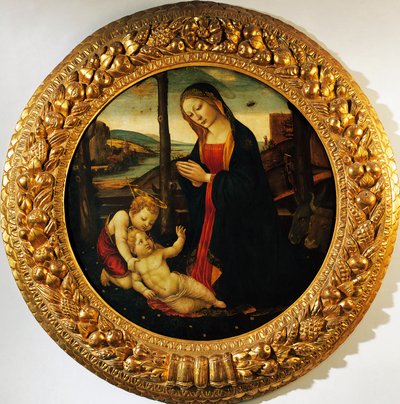 Madonna e Criança com o menino São João Batista, pintura atribuída ao Mestre de Tondo Miller (final do século XV). de Master of the Miller Tondo (attr. to)