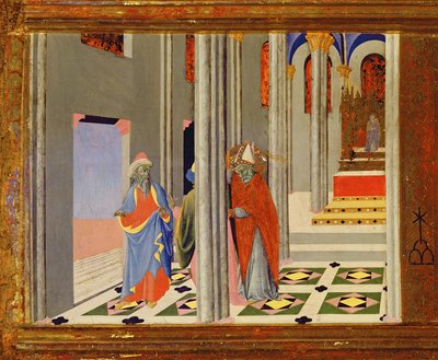 St. Ambrósio recusa o imperador romano Teodósio I a grande admissão à Igreja em Milão, 1436 têmpera no detalhe do painel de 741548 de Master of the Osservanza