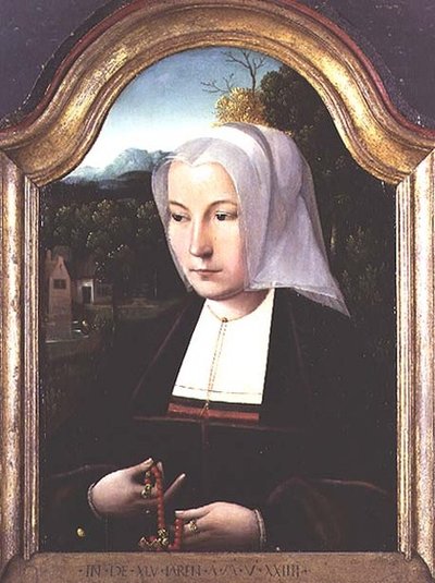 Retrato de uma senhora segurando um rosário de Master of the Parrot