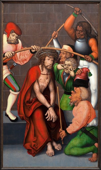 A coroa de espinhos. Pintura pelo mestre do retábulo de Pflock (Alemanha), óleo sobre madeira, cerca de 1520. Museu de Belas Artes de Ghent (Bélgica). de Master of the Pflockschen Altar