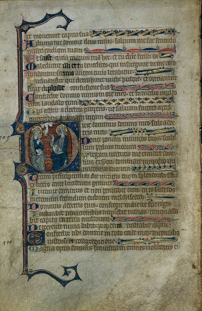 Folha de um Saltério: Inicial D Historiada com A Trindade, c.1310. de Master of the Queen Mary Psalter