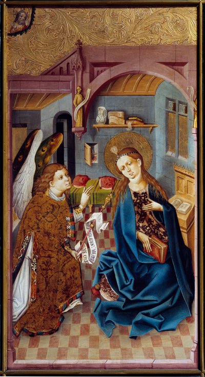 A Pintura de Anunciação do Mestre do Alto Reno (século XV) 1460 Lyon, Musee des Beaux Arts de Master of the Rhine