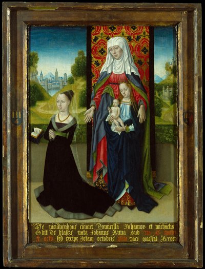 Virgem e Criança com Santa Ana Apresentando Anna van Nieuwenhove, 1479-82. de Master of the Saint Ursula Legend