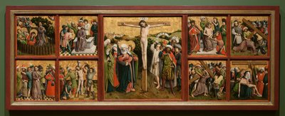Retábulo com A Paixão de Cristo, c. 1440 (óleo e ouro sobre madeira) de Master of the Schlägl Altarpiece