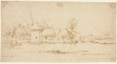 Paisagem com Aldeia Moated, 1559-1561. de Master of the Small Landscapes