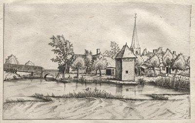 Vistas de Aldeias em Brabant e Campine: Uma Aldeia de Moated, c. 1561. de Master of the Small Landscapes
