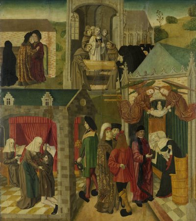 Santa Isabel da Hungria Cuidar dos doentes em Marburgo, Morte de Santa Isabel, ala direita interior de um retábulo feito para o Grote Kerk em Dordrecht de Master of the St Elizabeth Panels