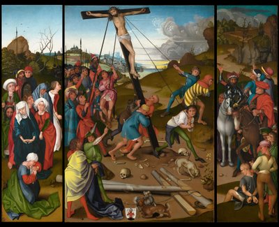 O Levantamento da Cruz [painéis central, esquerdo e direito], c. 14801490. de Master of the Starck Triptych