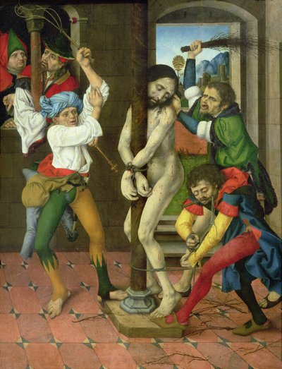 A Flagelação de Cristo, painel lateral do Altar da Paixão (óleo sobre painel) de Master of the Strache Altar