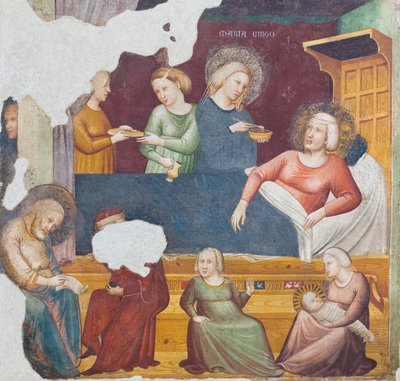 Nascimento do Baptista, primeira metade do século XIV (fresco destacado) de Master of the Urbino Coronation