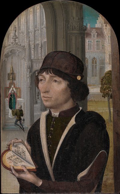 Jovem segurando um livro, ca. 1480. de Master of the View of Sainte