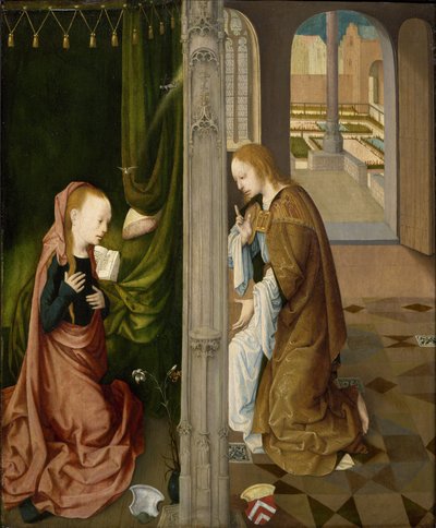 "Anunciação", c.1470-80 (óleo sobre madeira) de Master of the Virgo Inter Virgines