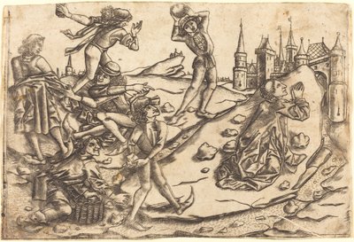 O apedrejamento de Santo Estêvão de Master with the Banderoles after Israhel van Meckenem