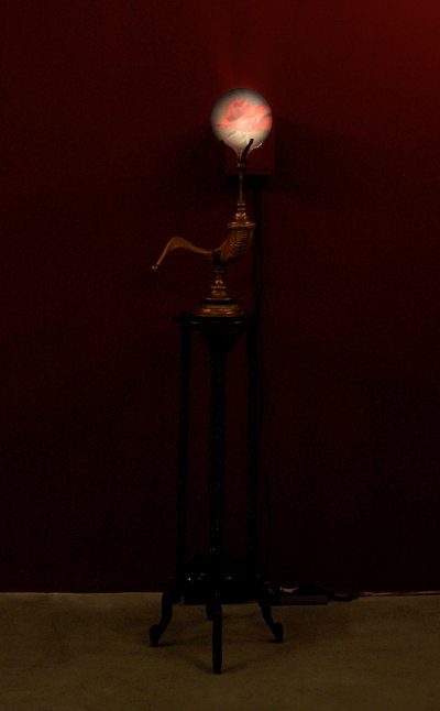 Horn Blower, 2002 (Vidro, água, latão, corno de carneiro, madeira, projetor de vídeo e leitor) de Mat Collishaw