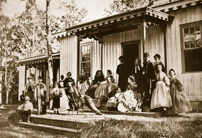 General Heintzelman Entreter Amigos no Acampamento Convalescente, Alexandria, 1861-65 de Mathew B. Brady