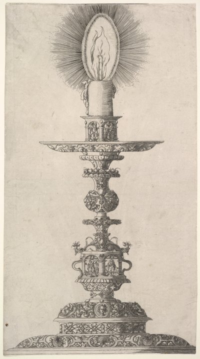 Castiçal com vela acesa de: Insigne Ac Ac Plane Novum Opus Cratero graphicum, Ein n..., 1551. de Mathias Zundt