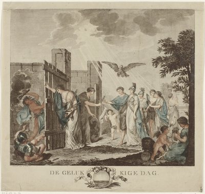Alegoria da restauração do Stadholder William V, 1787
O Dia Feliz (título sobre o objecto) de Mathias de Sallieth