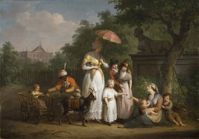 Une famille noble distribue des aumones dans un parc - A Noble Family Distributing Alms in a Park, de Bree, Mathieu Ignace van (1773-1839). Óleo sobre madeira de Mathieu Ignace van Bree