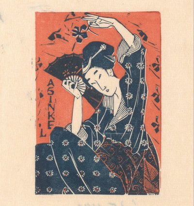 Cartão publicitário de A. Sinkel com mulher japonesa de Mathieu Lauweriks