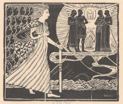 Mulher andante e figura alada de Mathieu Lauweriks