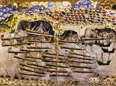 A frota de Barbarossa invernada no porto francês de Toulon, 1543, meados do século XVI de Matrakci Nasuh