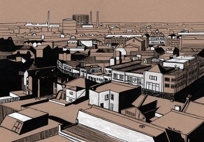 Croydon View, 2016 (tinta acrílica sobre cartão) de Matt Bannister