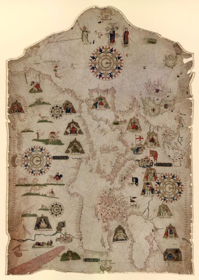 Carta do Mediterrâneo, Mar Negro e costas da Europa Ocidental e noroeste da África, c.1559 de Matteo Prunes
