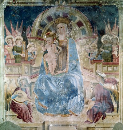Virgem e Criança Rodeadas de Santos e Anjos Fresco por Matteo da Gualdo (ca. 1435-1507) Basílica de São Francisco (São Francisco), Chiesa Superiore, Assis de Matteo da Gualdo