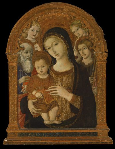 A Virgem e o Menino entre os Santos João Evangelista, Tiago e dois Anjos, c.1480-1490 (têmpera e óleo sobre painel) de Matteo di (c.1430 95) Giovanni