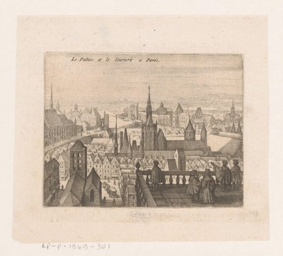 Cara em Paris Le Palais et le louvre a Paris (título no objeto) Sete paisagens francesas e paisagens urbanas (título da série) de Matthäus Merian (I)