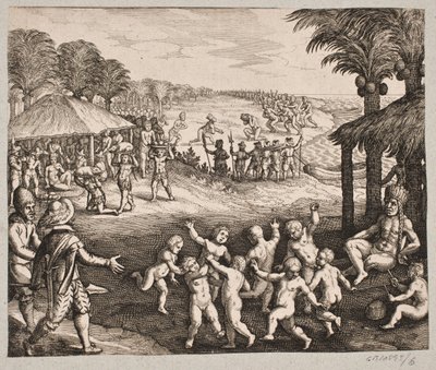 Sobre os selvagens servindo comida, preparando bebida e sobre suas danças para o rei de Matthäus Merian d.Æ.
