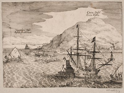 Sobre o desembarque dos holandeses em Kokosøen de Matthäus Merian d.Æ.
